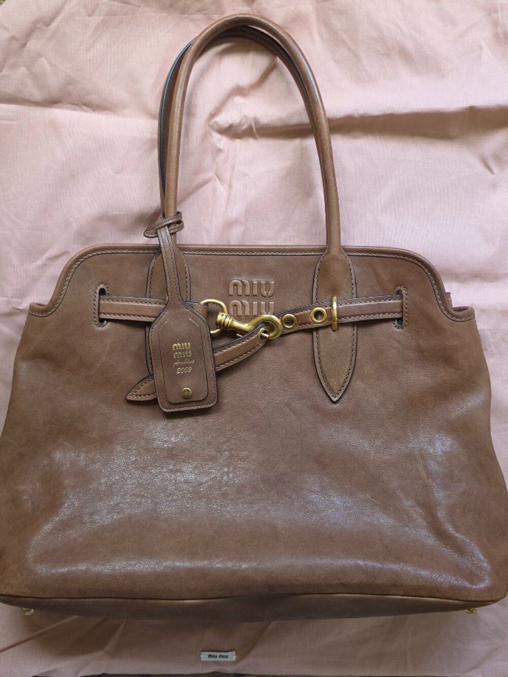 Miu Miu Aventure Nappa Leather Bag in Oak - Medium
